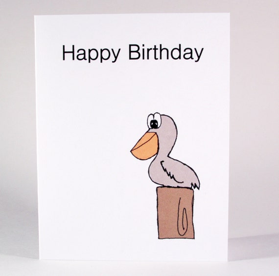 Items similar to Happy Birthday Card. Pilot the Pelican. Hand Drawn ...