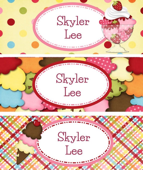 30 Customizable Ice Cream Sticker Name Labels by KiddieCreations1