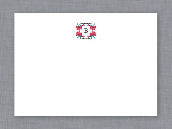 Personalized Stationery, Bryn Floral Monogram Notecards, Set of  25
