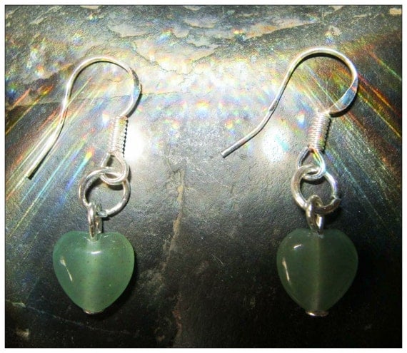 Handmade Silver Earrings with Aventurine Hearts by IreneDesign2011