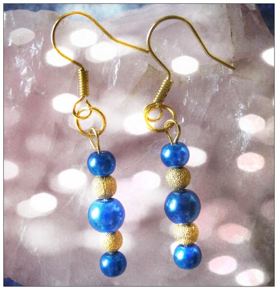Handmade Gold Earrings with Blue Pearls by IreneDesign2011