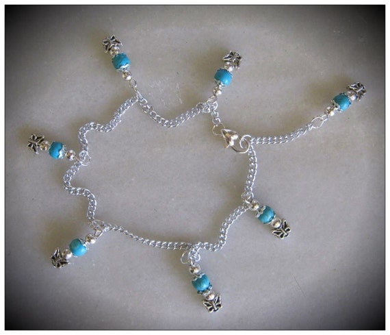 Handmade Silver Anklet with Turquoise & Butterflies by IreneDesign2011