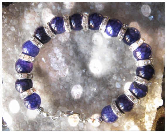 Beautiful Handmade Silver Bracelet with Purple Dream Dragon Fire Vein Agate by IreneDesign2011