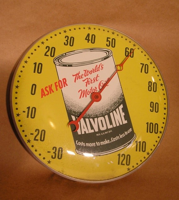 Vintage Valvoline Motor Oil Thermometer by Pam Clock Co. 1950s