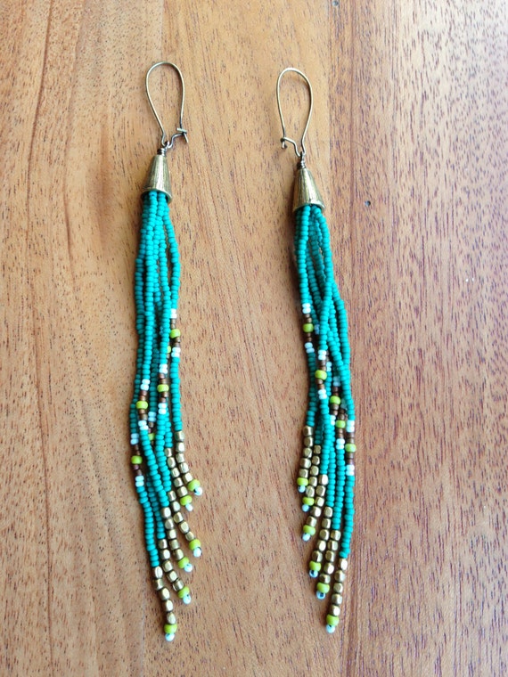 Items similar to Seed Bead Earrings, Long Seed Bead Earrings, Long