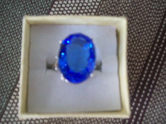 Created Cornflower Blue Sapphire Ring Sterling Silver Huge