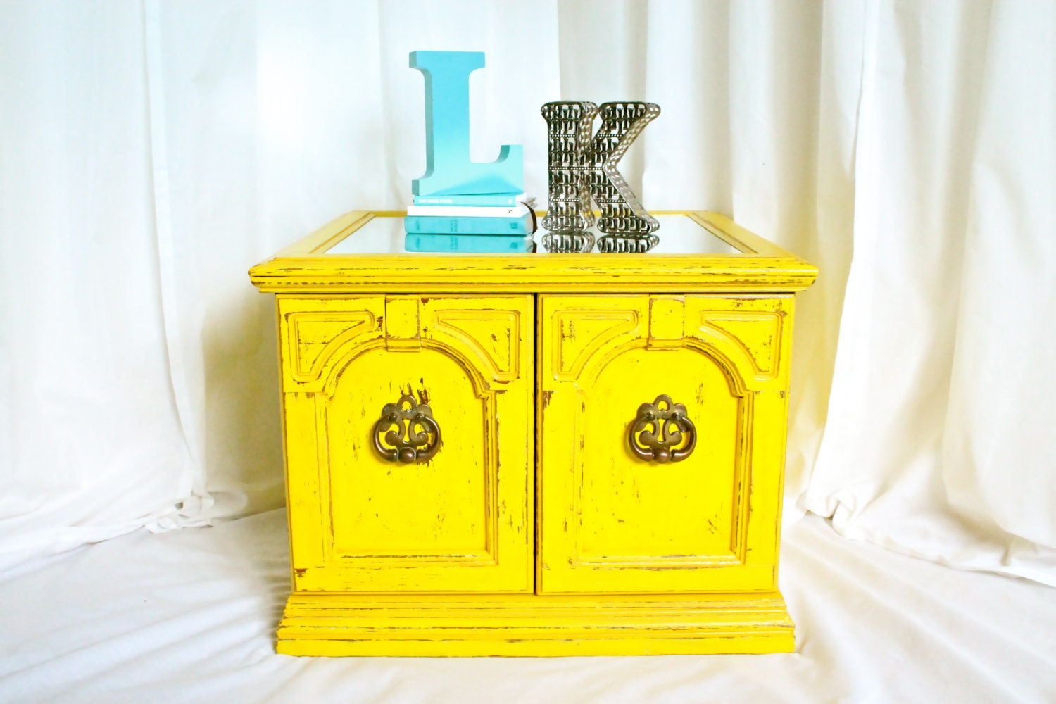 Yellow Mirrored Storage End Table Item DOES NOT by LunaKellyHome