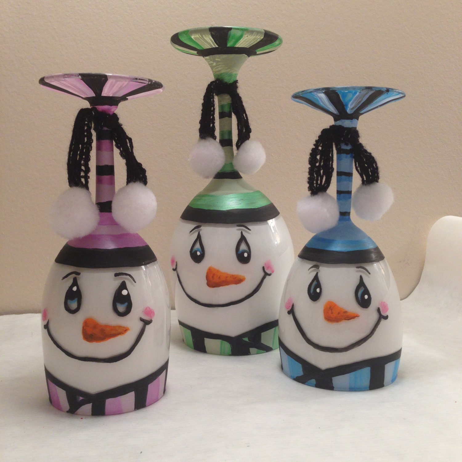 Winter Snowmen Wine Glass Candle Holders Set of 3