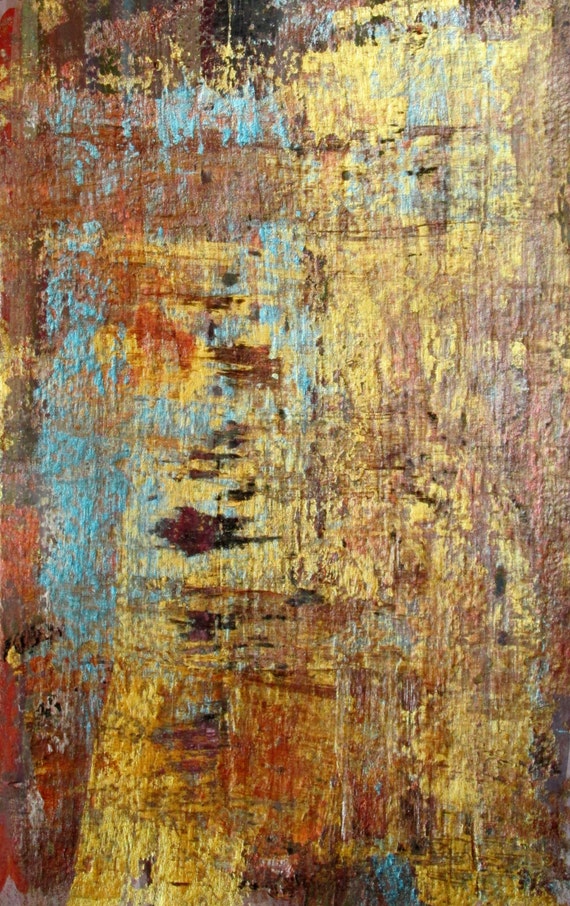 Abstract Painting with Gold Light Blue and Black Original