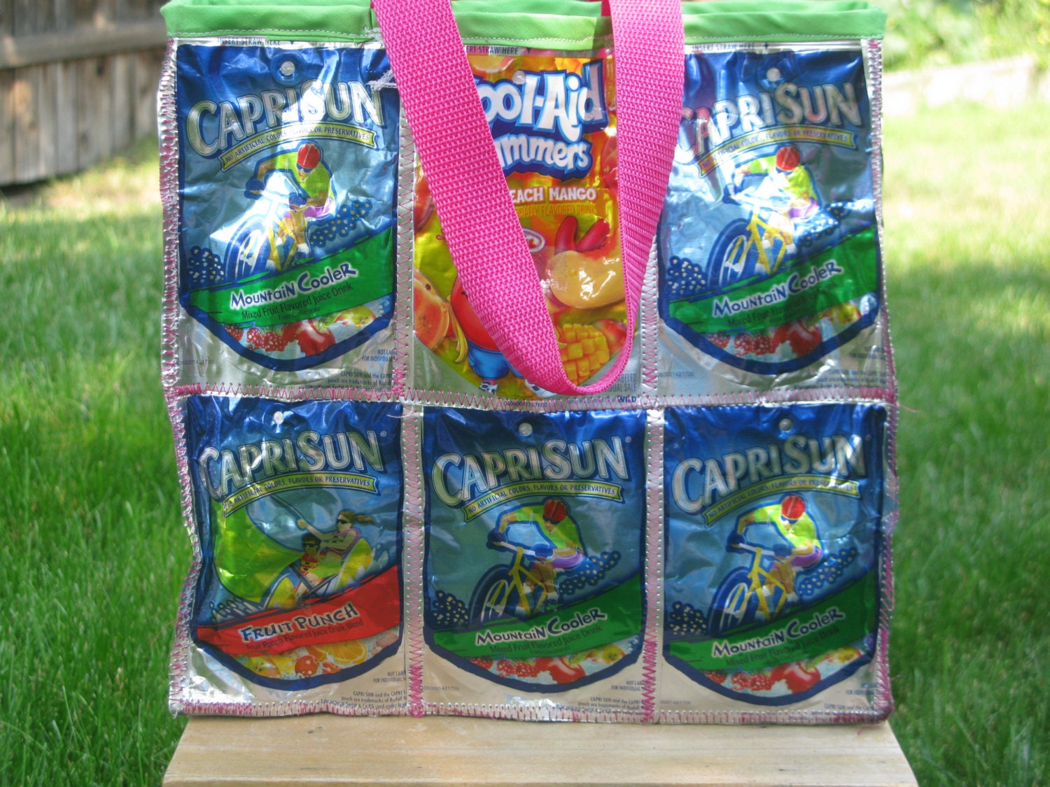 EcoFriendly Recycled Juice Pouch Tote/ Lunch by KidsCreativeCrafts