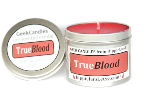 True Blood Scented Soy Tin Candle 8oz. Soy Candle. Soy Tin Candle. Tin Candle. True Blood. Geeky Gift. Red Candle. Candles./