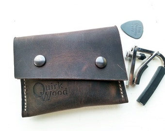 SNAP Thick Leather pouch, case for Bushcraft, Campcraft tinder, Mens pouch. COCOA with Buff stitching
