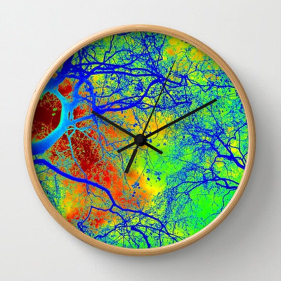 clock wall clocks green blue red yellow tree of life rainbow