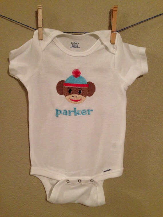 Personalized Monogrammed Sock Monkey Onesie
