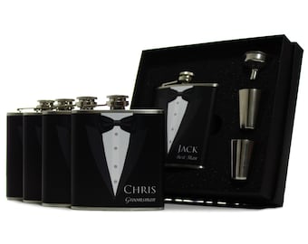 Flasks for Men, Custom Flasks for Groomsmen, Best Men and Ushers, Set of 8