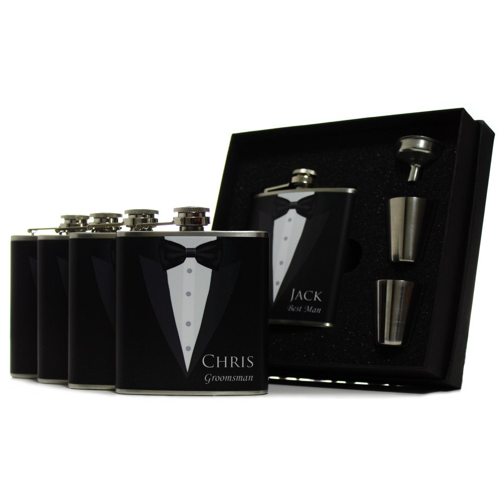 Custom Groomsman Gifts Personalized Flasks for Men Set of 4