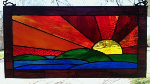 Sunset Stained Glass Window Panel Large Suncatcher Transom