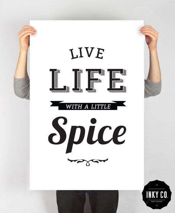 Kitchen quote, Printable File, Vintage Retro Poster - Live life with a little spice
