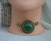 Choker. Recrafted. Vintage earring and beads. Green.