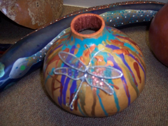 Dragonfly Native American Inspired Spirit Gourd Vessel