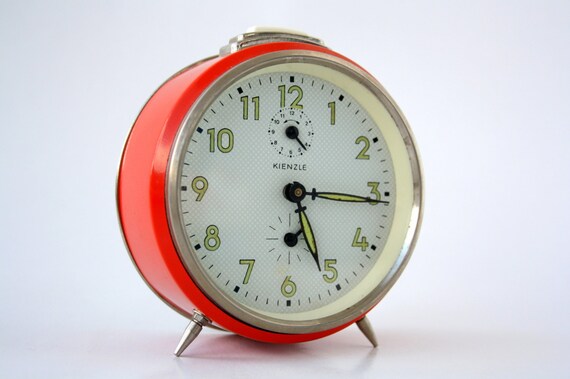 Vintage KIENZLE Mechanical Alarm Clock // Orange Pop Made in Germany Retro Eames Era 1970 70s 60s Watch Manual Winding