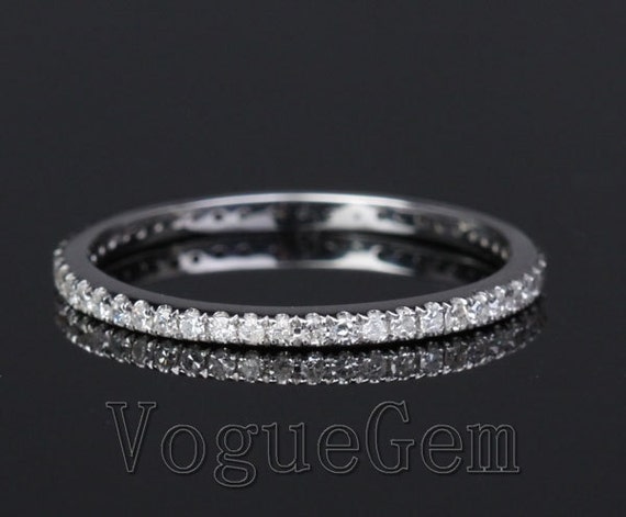 VogueGem Simple Thin Solid 14K White Gold Diamond Pave Wedding Eternity Band Ring