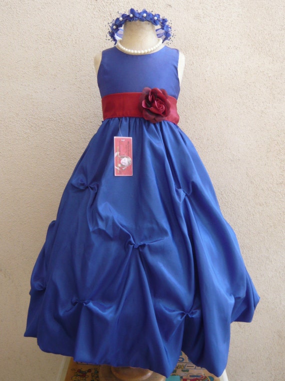 Flower Girl Dresses - BLUE with Red Apple Pick Up Dress (FD0PU1) - Wedding Easter Bridesmaid - For Children Toddler Kids Teen Girls