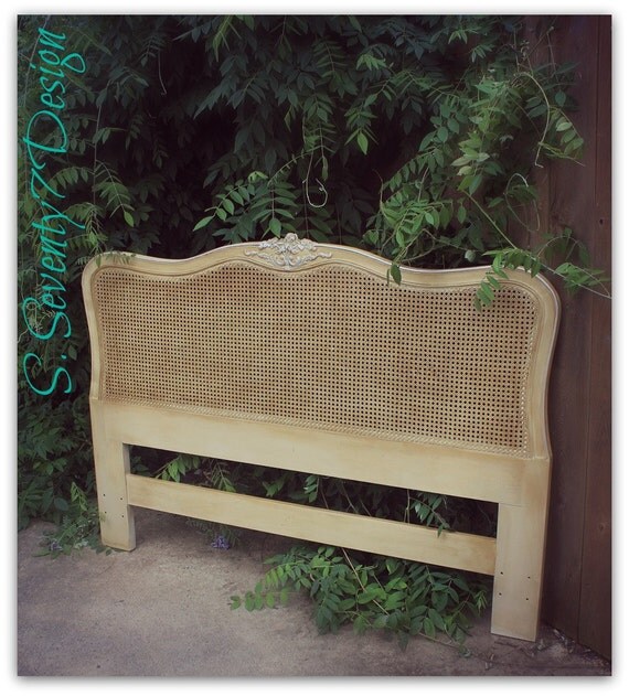 Items similar to Vintage/ Shabby/ Cottage/ French Provincial Cane Headboard/ QUEEN/ FULL
