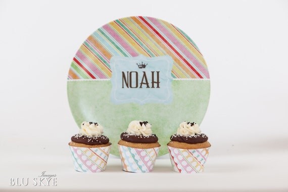 Prince M2M Personalized Name Plate, Blue Children's Melamine Cake Plate Il_570xn