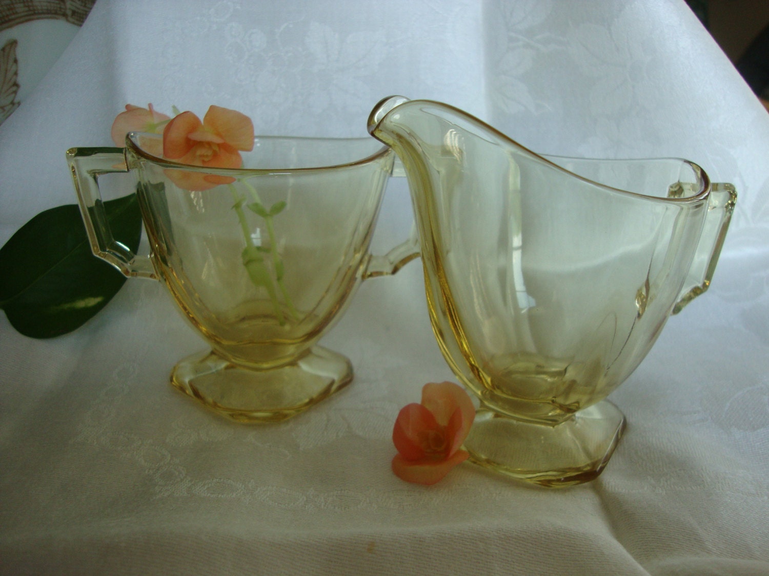 Yellow Depression Glass Sugar & Creamer Set