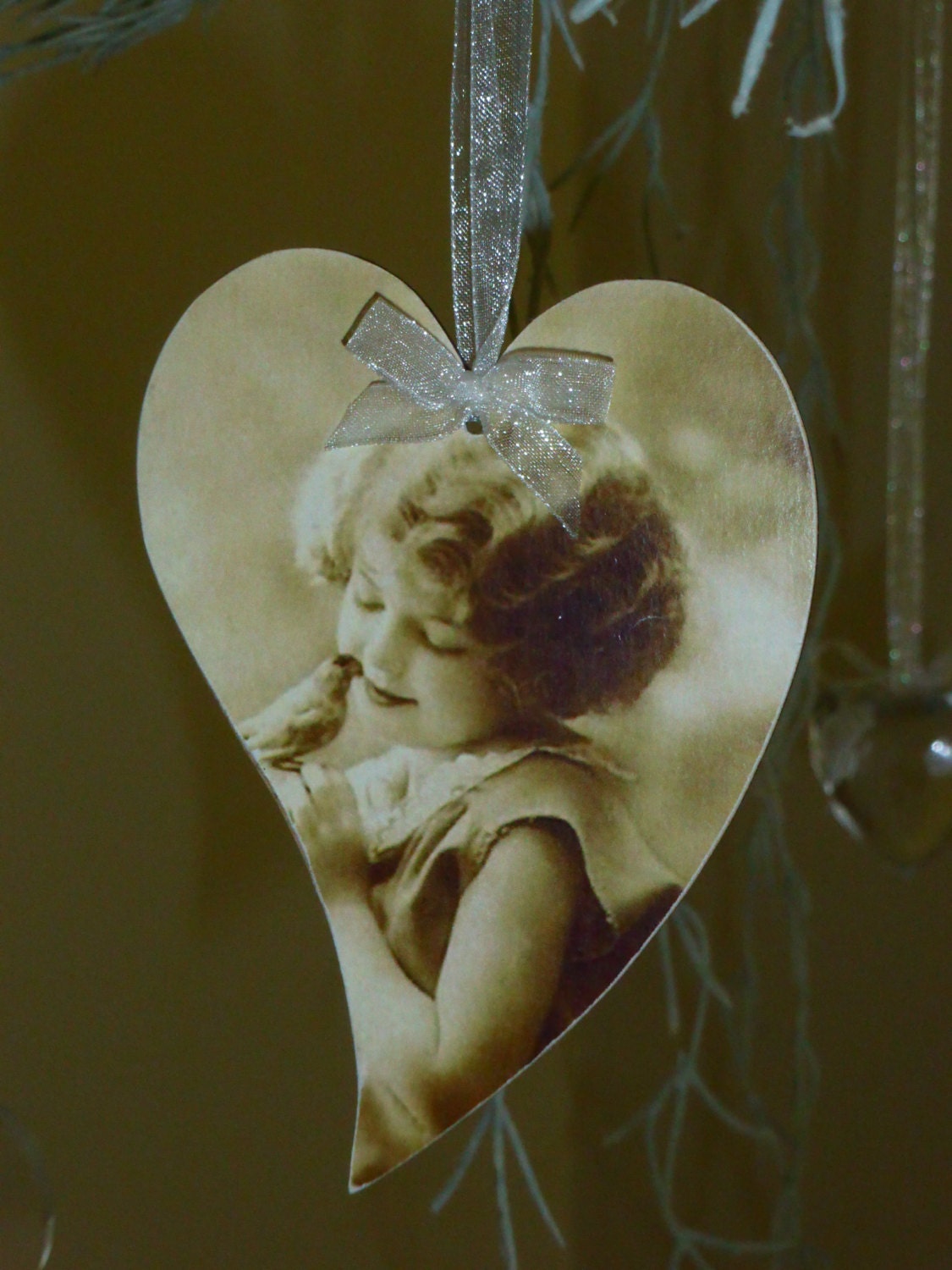 Decoupage wood ornament heart vintage shabby chic by domekdecor
