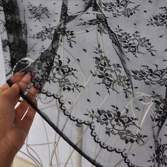 Lace Fabric Black Gauze Soft Embroidery Flower Wedding Fabric