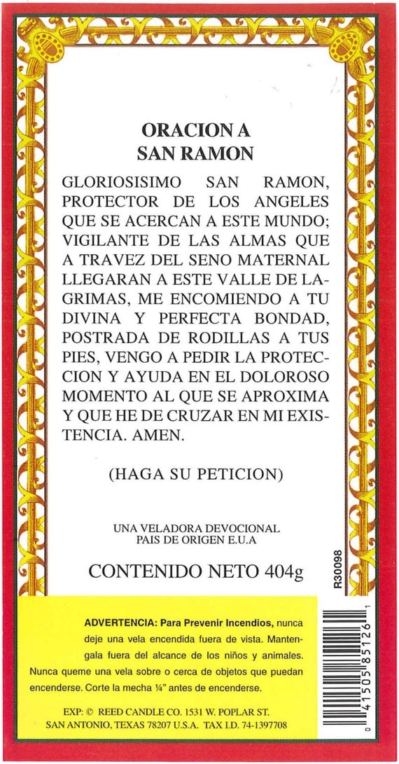 St Ramon Religious Prayer Candle / San Ramon Novena Vigil