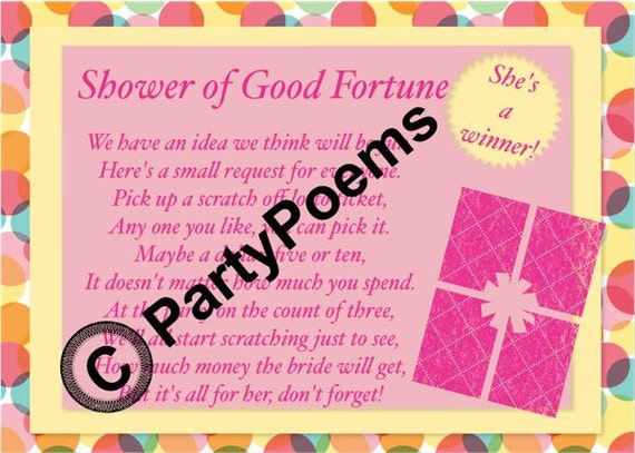 Lotto Ticket Bridal Shower Poem Insert to be by PartyPoems