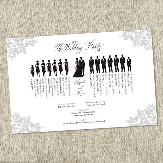 Items similar to Wedding Party Bridal Party Silhouette Program (Front