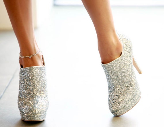 sparkly silver booties