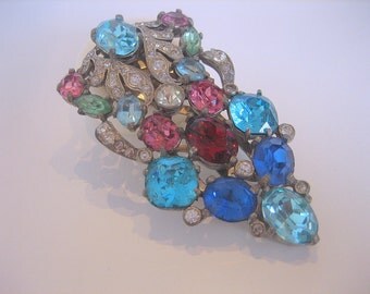 Eisenberg Original Dress or Fur Clip - colored stones - marked