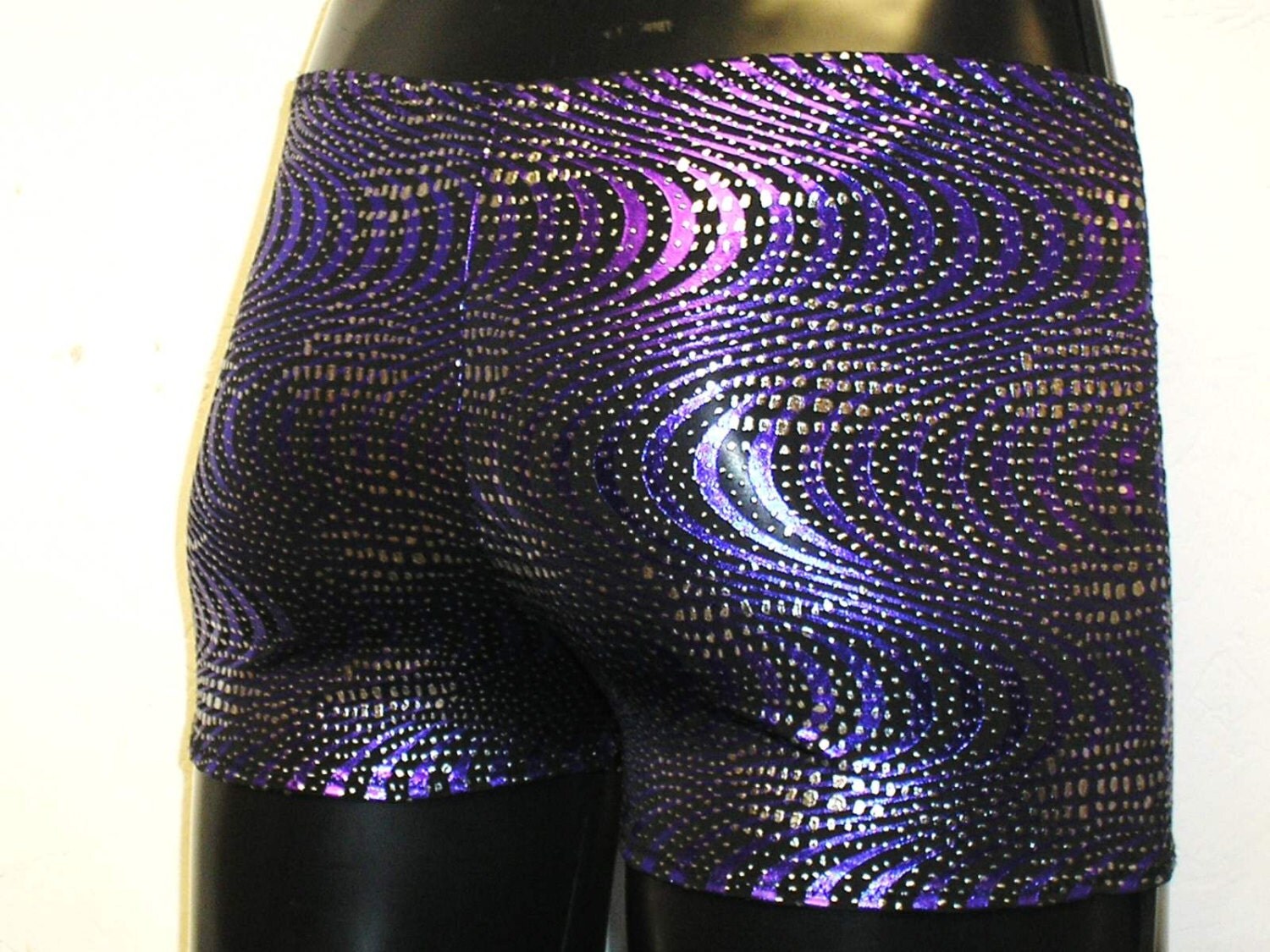 purple metallic booty shorts