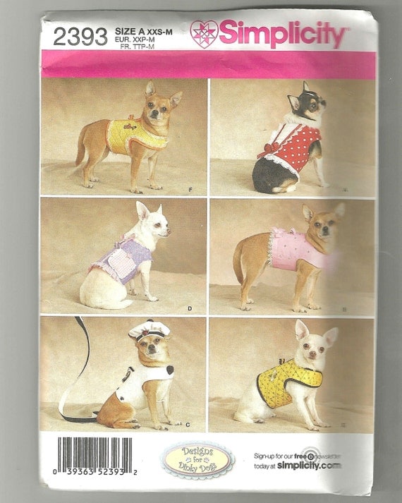 Simplicity 2393 Dinky Dogs dog coat sewing pattern uncut size