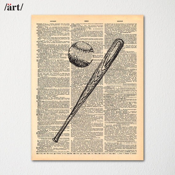 Vintage Baseball Dictionary Art Print Baseball Bat Sketch
