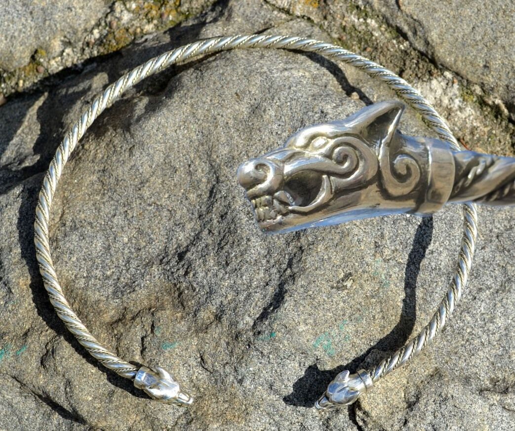 Sterling Silver WOLF TORC NECKLACE Torques Torq Viking Fenrir