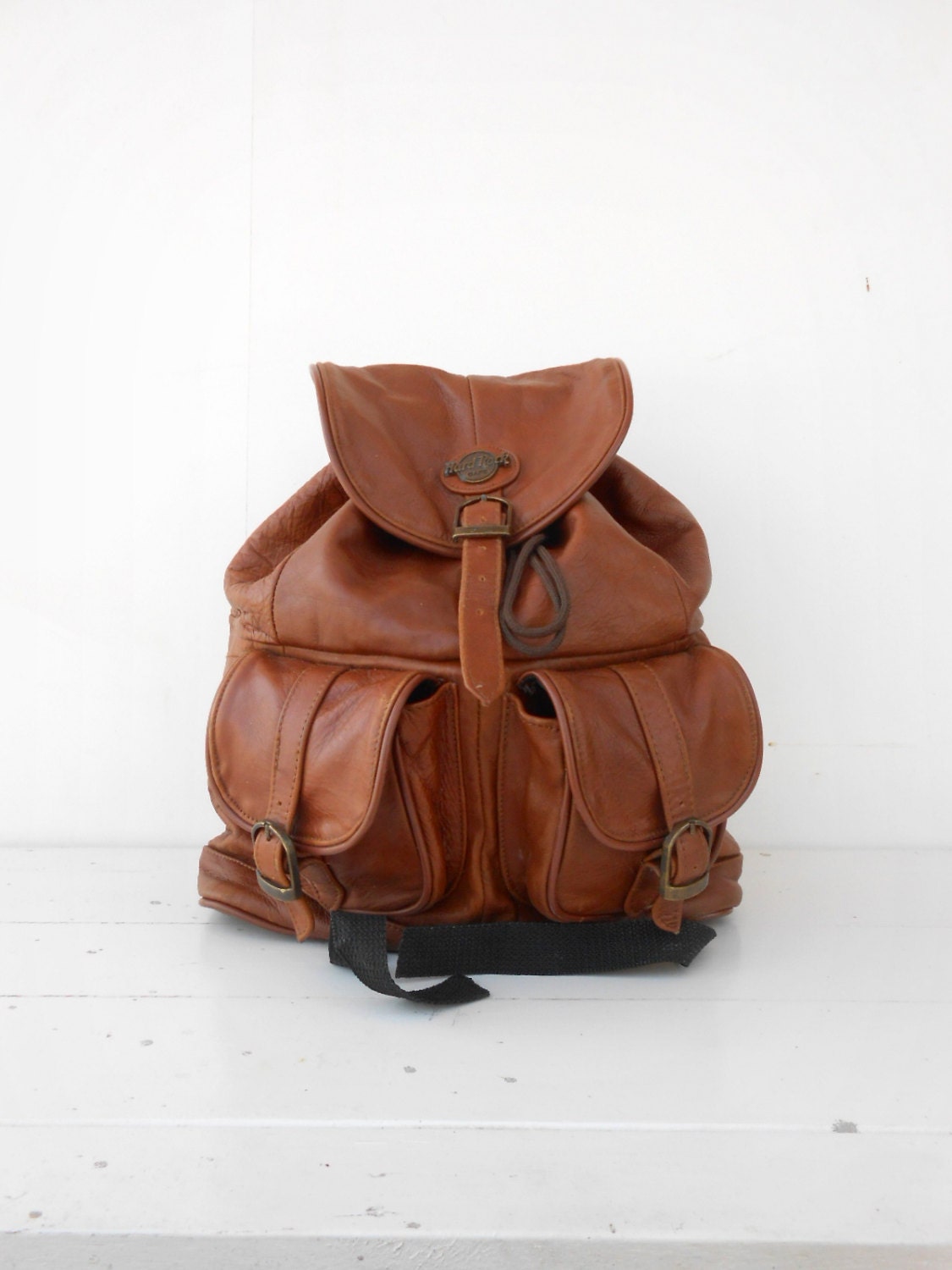 SALE Vintage Hard Rock Cafe Brown Leather Backpack / Leather