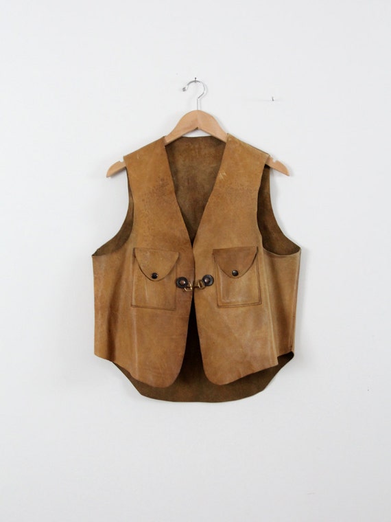 vintage men's leather vest 70s leather biker vest