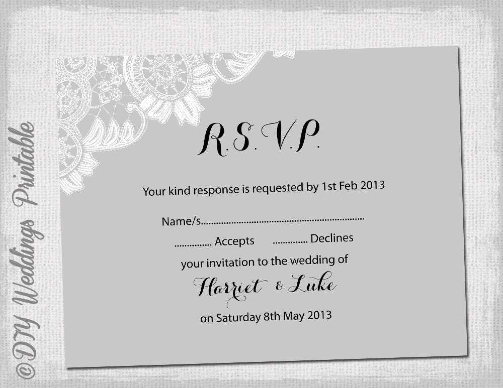 Wedding RSVP template download DIY Silver gray Antique