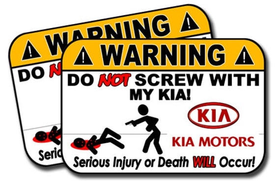 Kia 2 Pack of Window Decals / Warning Sign by KustomKultureArt