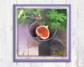 Unique Mediterranean Art, Lilac ,Fig Tree, Israel Landscape Art, Canvas Art Print, Wall Art Decor, Living Room Art Print, 12'' x 12''