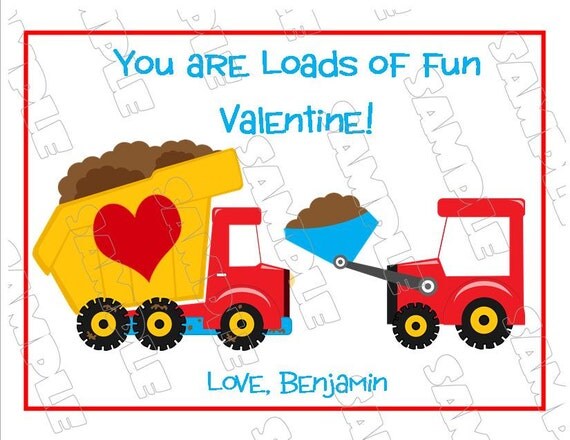 Dump truck Kids valentine cards with envelopes set of 12