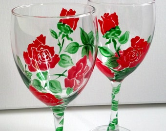 Items similar to 2 Rose Wine Glasses on Etsy