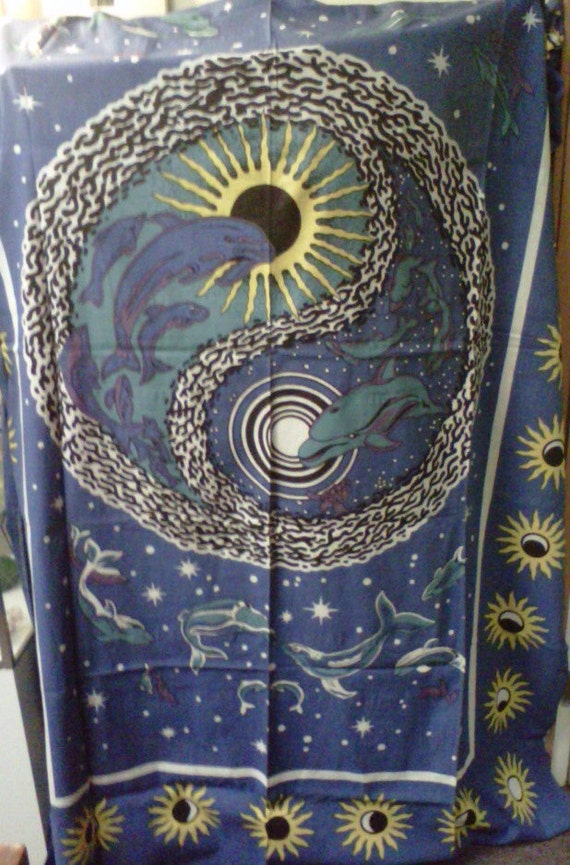 Yin yang tapestry with dolphins