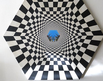 Hexagon shaped oil painting by Marina Stern, 1966